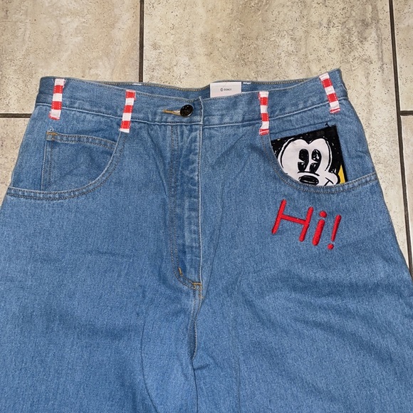 Disney VTG Mickey Mouse Patchwork Cotton Denim Straight Leg Jeans Size 11/12 - Picture 3 of 9
